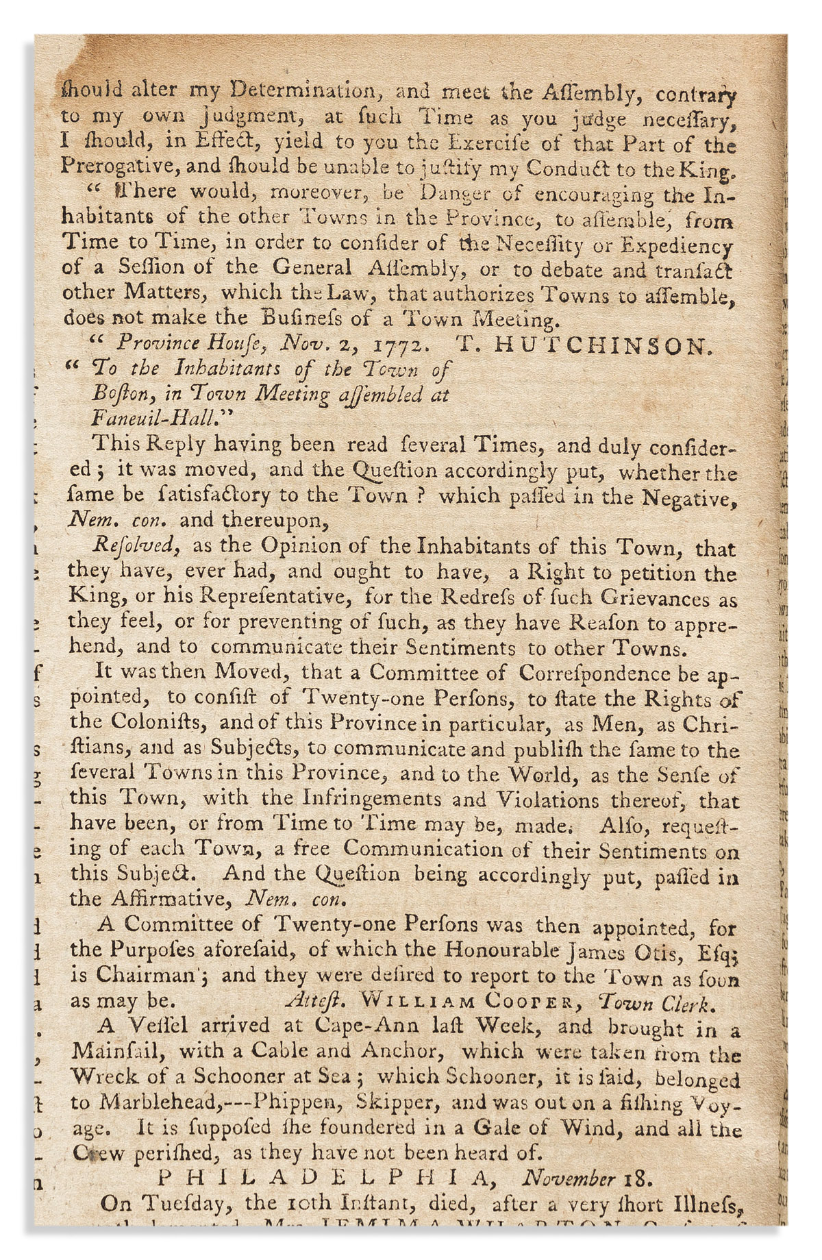 (AMERICAN REVOLUTION-PRELUDE.) Volume of the Pennsylvania Gazette, complete for 1772.